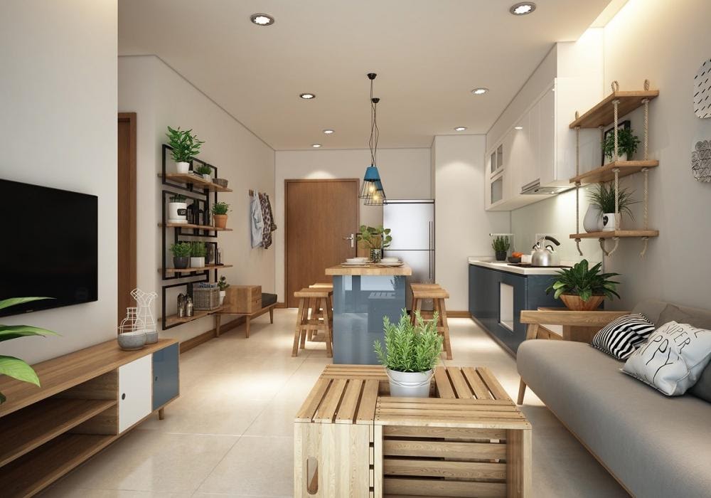 Thiết kế không gian mở giúp căn chung cư 60m2 nhìn rộng rãi hơn